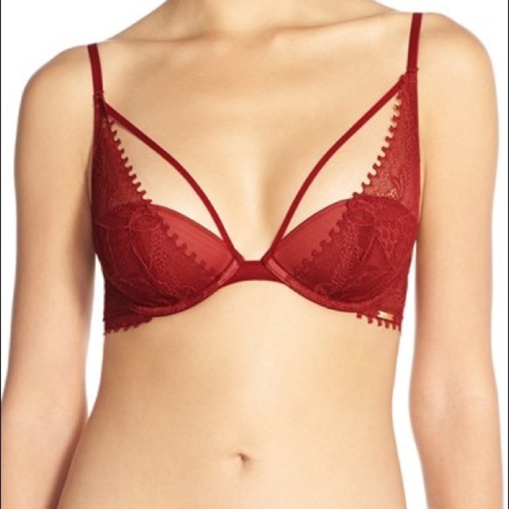 LIKE NEW Calvin Klein Provocative Plunge Bra, 34B, Deep Red